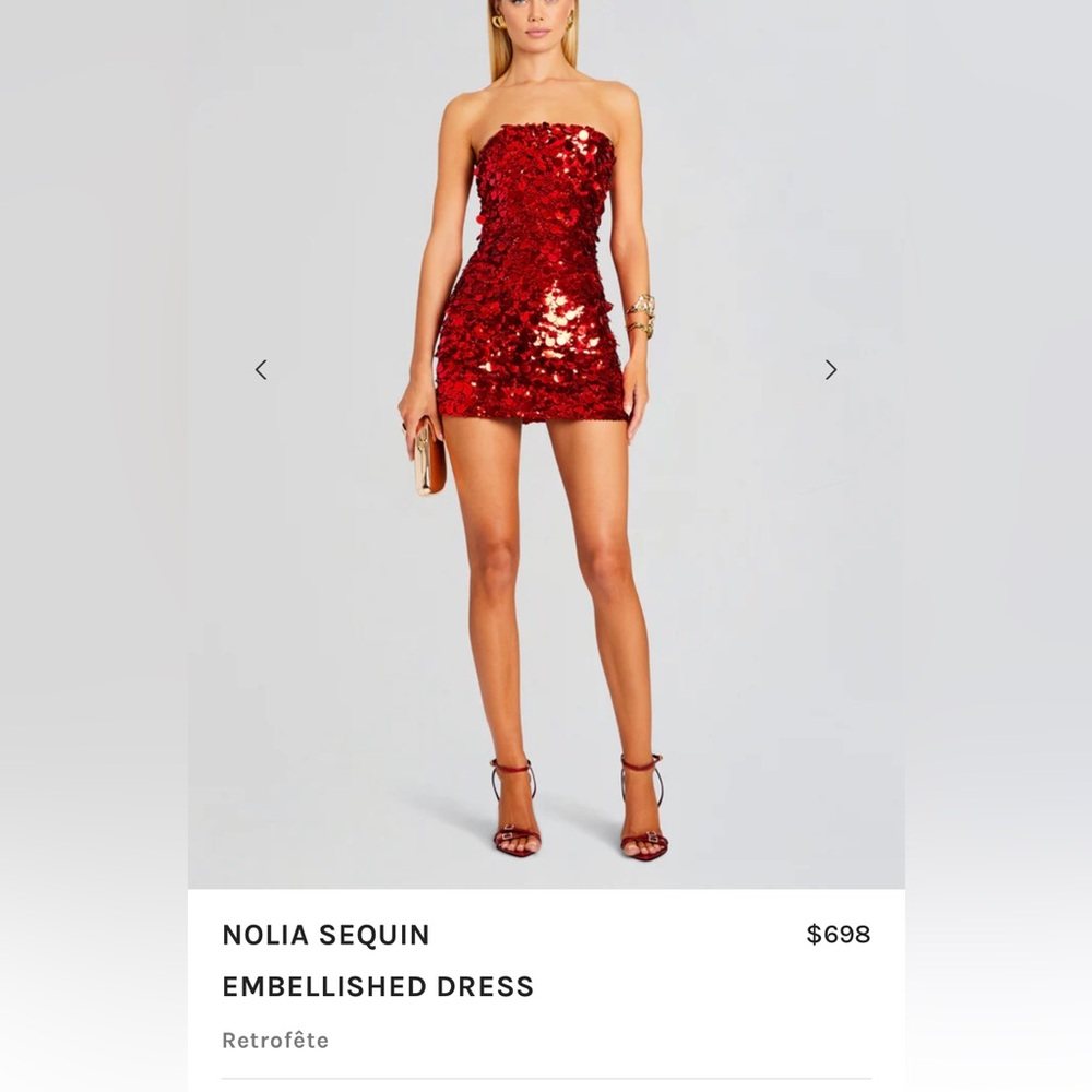 RED HAND SEWN SEQUIN MINI DRESS RETROFETE